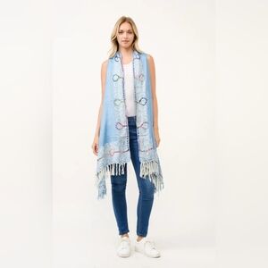 Light Blue Fringed Vest Kimono Cardigan